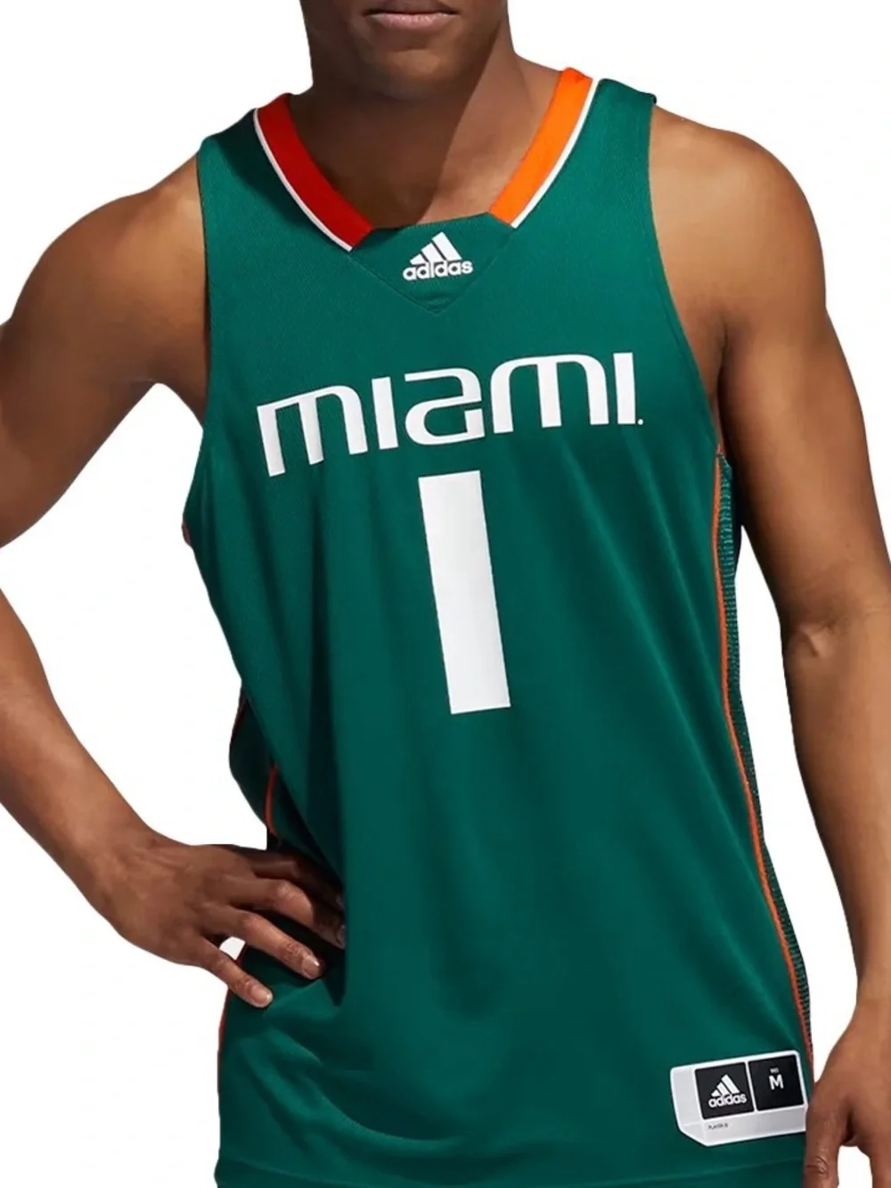 adidas Teal Green Miami Basketball Jersey with Orange Trim